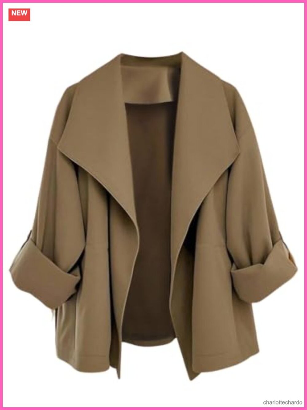 Women's Plus Size Trench Coat Long Sleeve Lightweight Lapel Collar Jacket with
